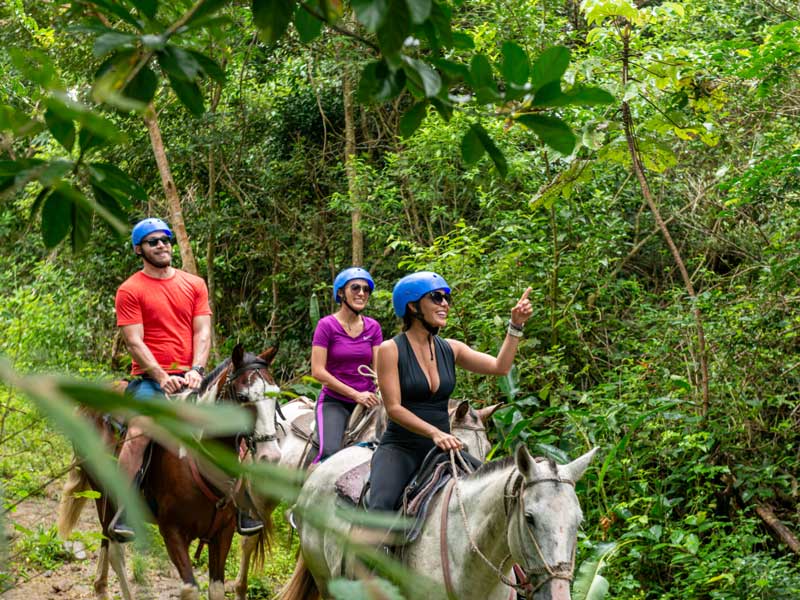Un groupe de personnes montées sur le dos de chevaux.