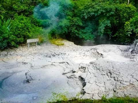 Cratère de boue bouillante dans le parc national Rincon de la Vieja, Guanacaste, Costa Rica